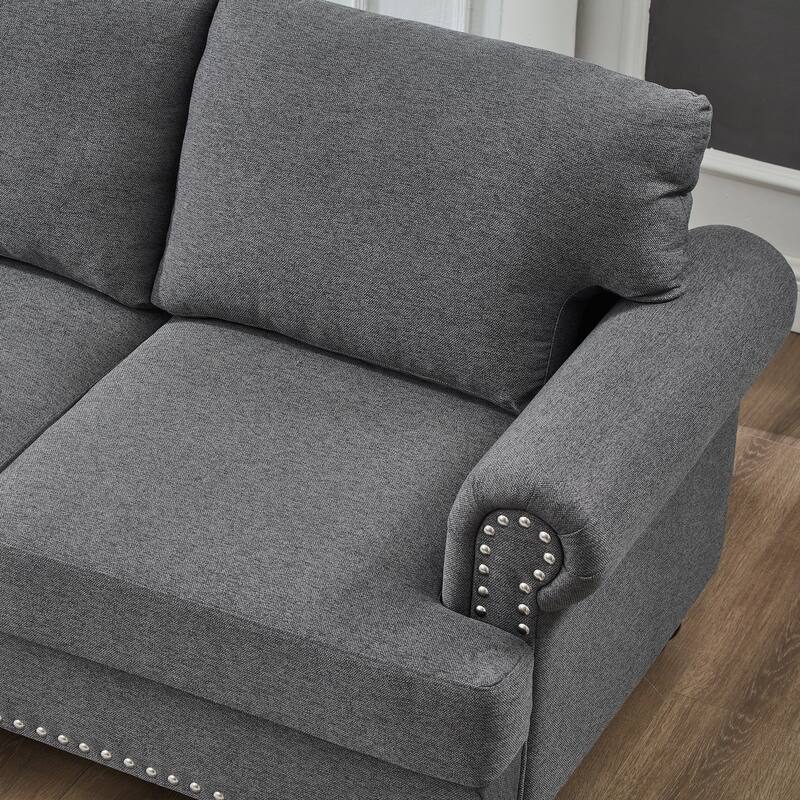 83" Grey Polyester Three Seater Sofa with Storage and Removable Cushion Covers