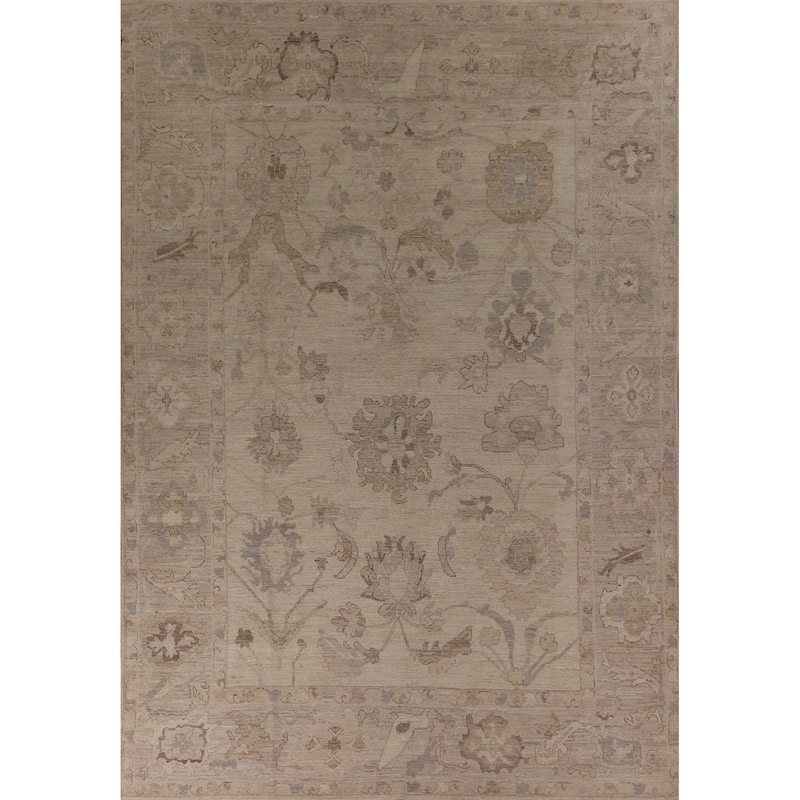 Vegetable Dye Beige Oushak Oriental Area Rug Hand-Knotted Wool Carpet - 9'0" x 12'5"