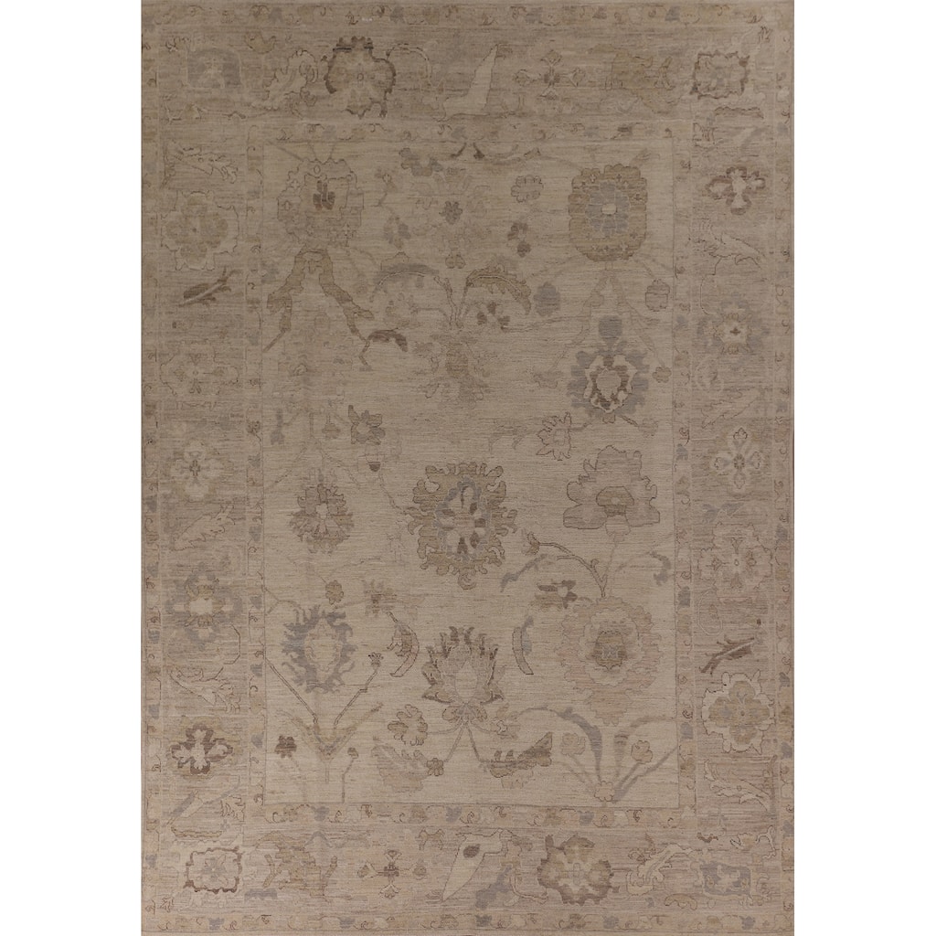 Vegetable Dye Beige Oushak Oriental Area Rug Hand-Knotted Wool Carpet - 9'0" x 12'5"