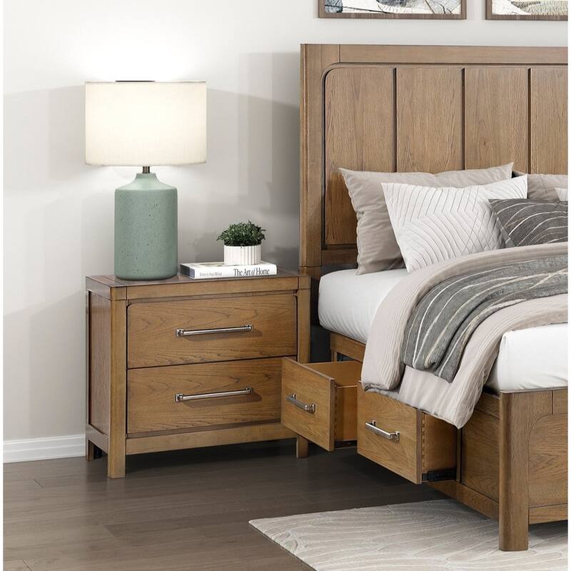 Modern Bedroom Furniture Sets Storage Bed Dresser Mirror Nightstand Chest Light Brown Finish - Queen - 5 Piece