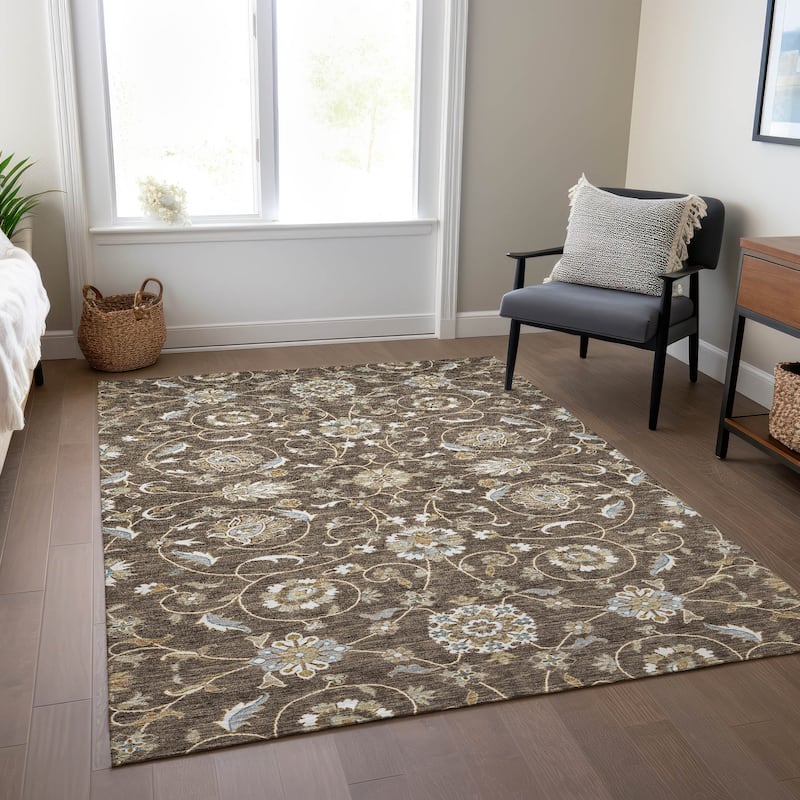 Machine Washable Indoor/ Outdoor Traditional KashanChantille Rug