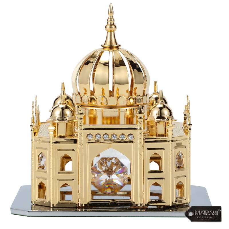 Matashi Home Decorative Tabletop Showpiece 24K Gold Plated Crystal Studded Mosque Ornament - 3 x 3.25 inches