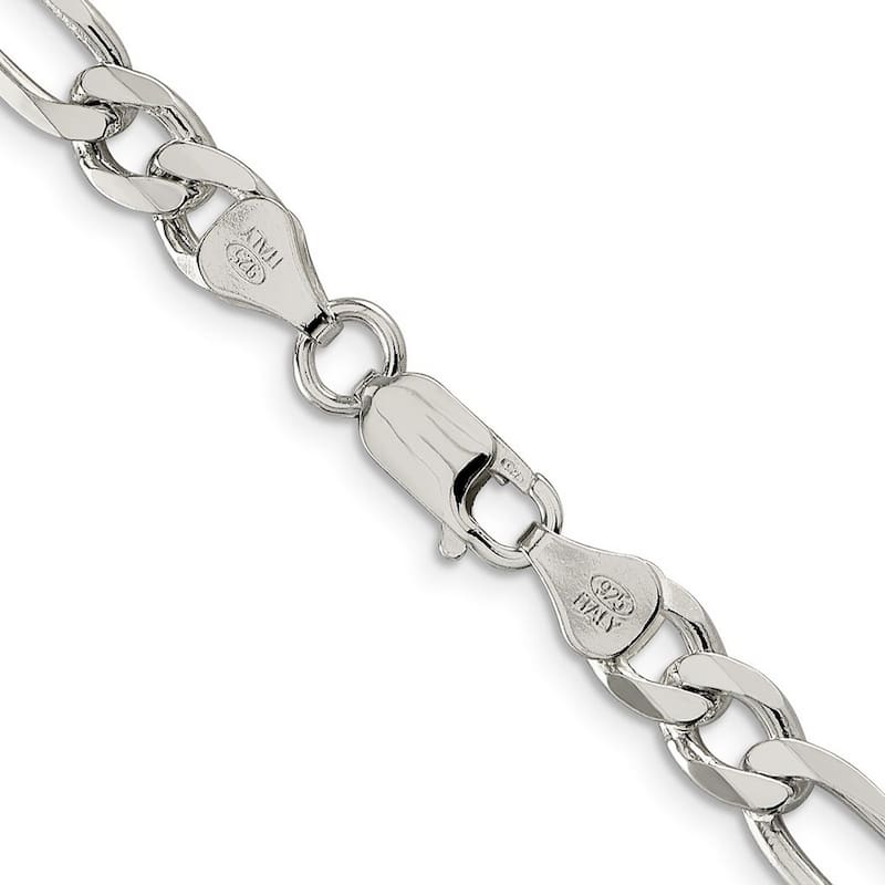 Curata 925 Sterling Silver 6.5mm Figaro Chain Necklace for Men