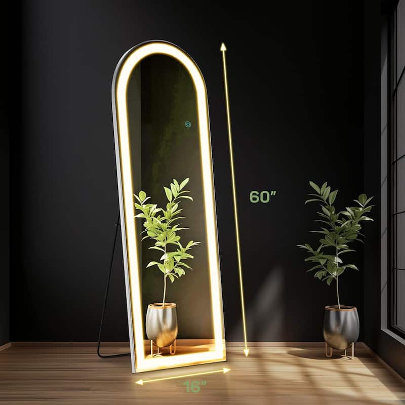 Floor Mirror with LED Light, Full Length Mirror with Stand, Hanging Mirror Wall Mounted Mirror, Full Body Mirror for Living Room