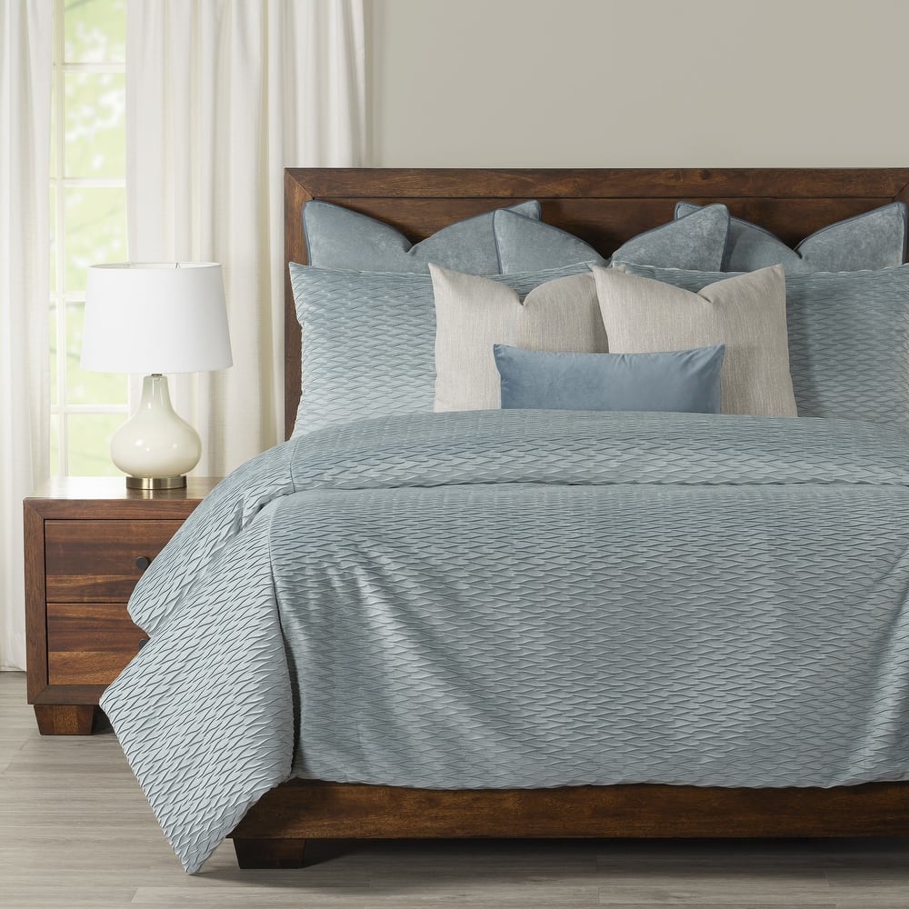 Blue Tide Tucked Velvet Duvet Cover and Insert Set