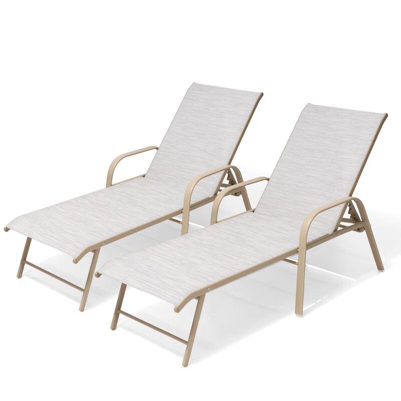 VredHom Outdoor Aluminum Adjustable Patio Chaise Lounge Chairs - White&Gray&Blue-2PC