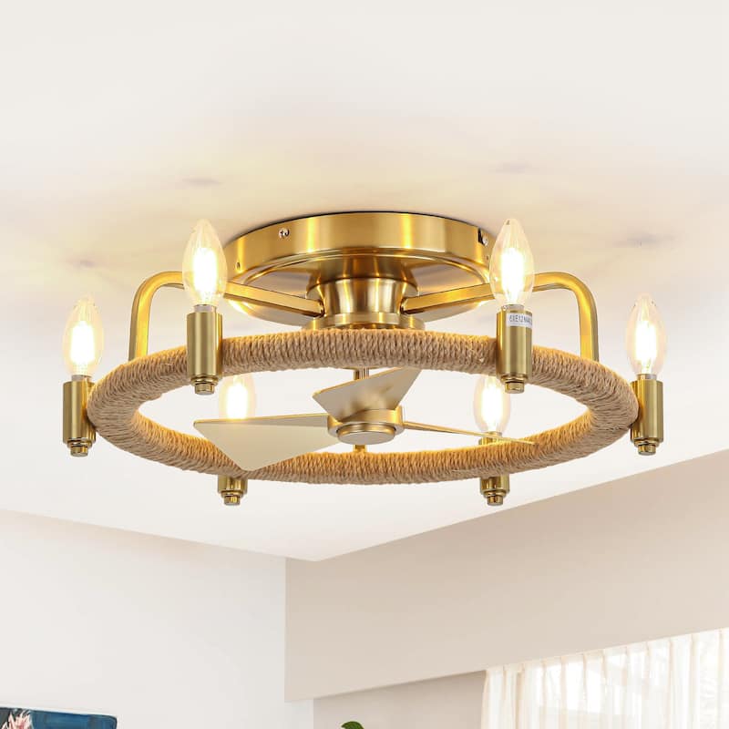 20" 6-Light Flush Mount Gold Ceiling Fan with Light - Gold