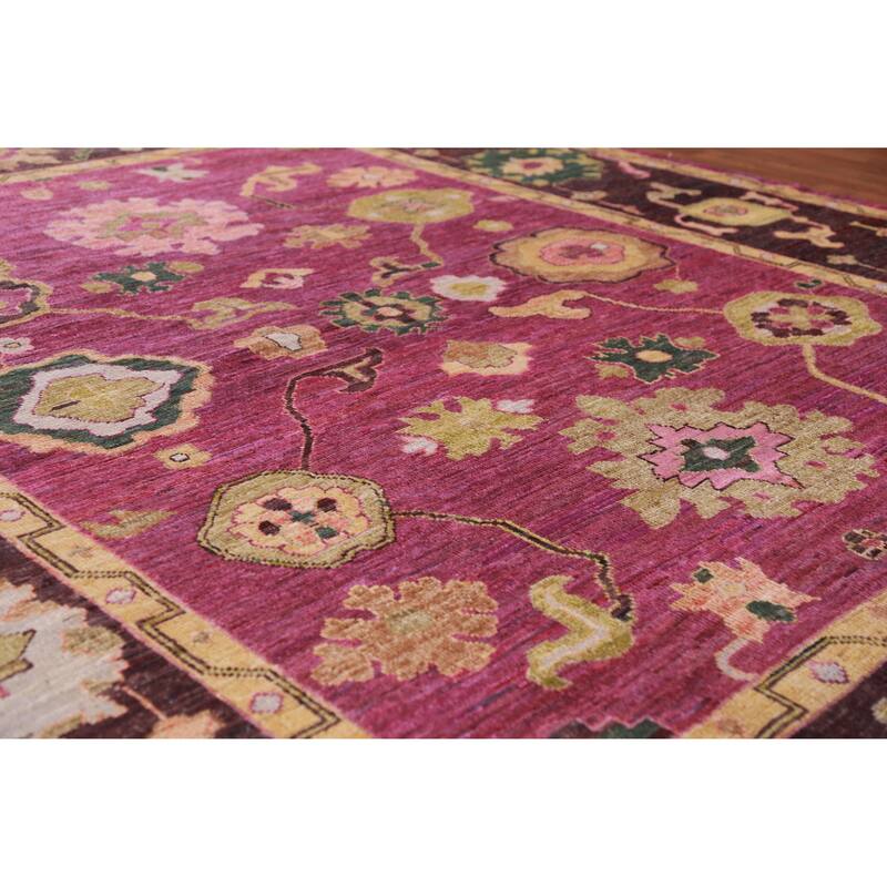 Hand Knotted Oriental 100% Wool Carpet Transitional All-Over Pink Oushak Area Rug - 9' 9'' X 8' 0''