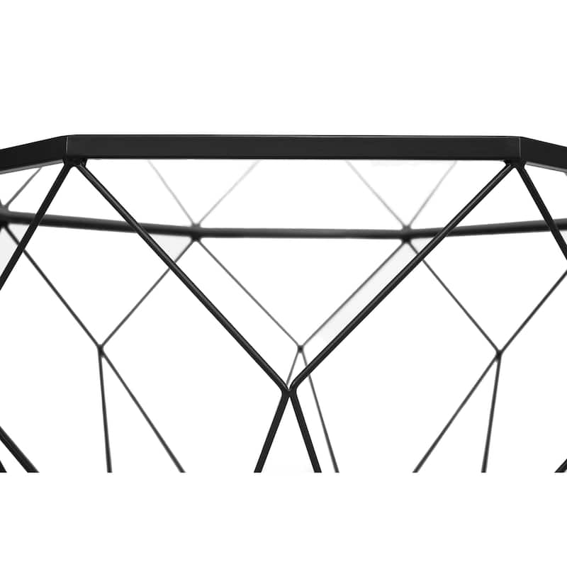 Malibu 29" Modern Octagon Center Coffee Table with Tempered Glass Table top & Sturdy Metal Geometric Base for Living Room Office