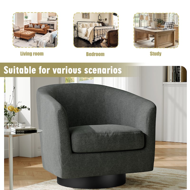 Modern Soft Upholstered Chenille Swivel Barrel Chair