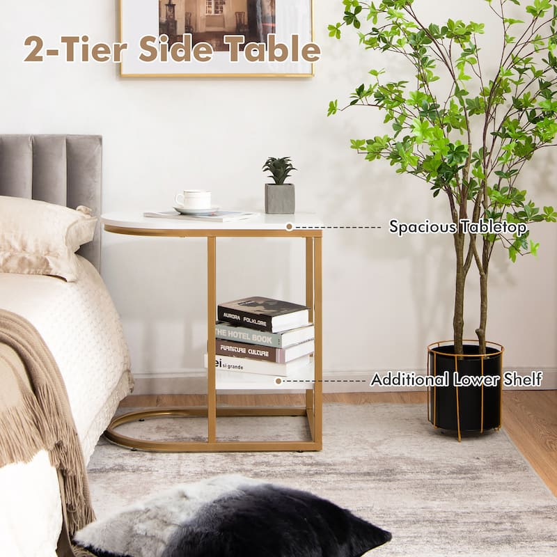 Costway C-shaped Side Table 2-Tier End Table with Storage Modern