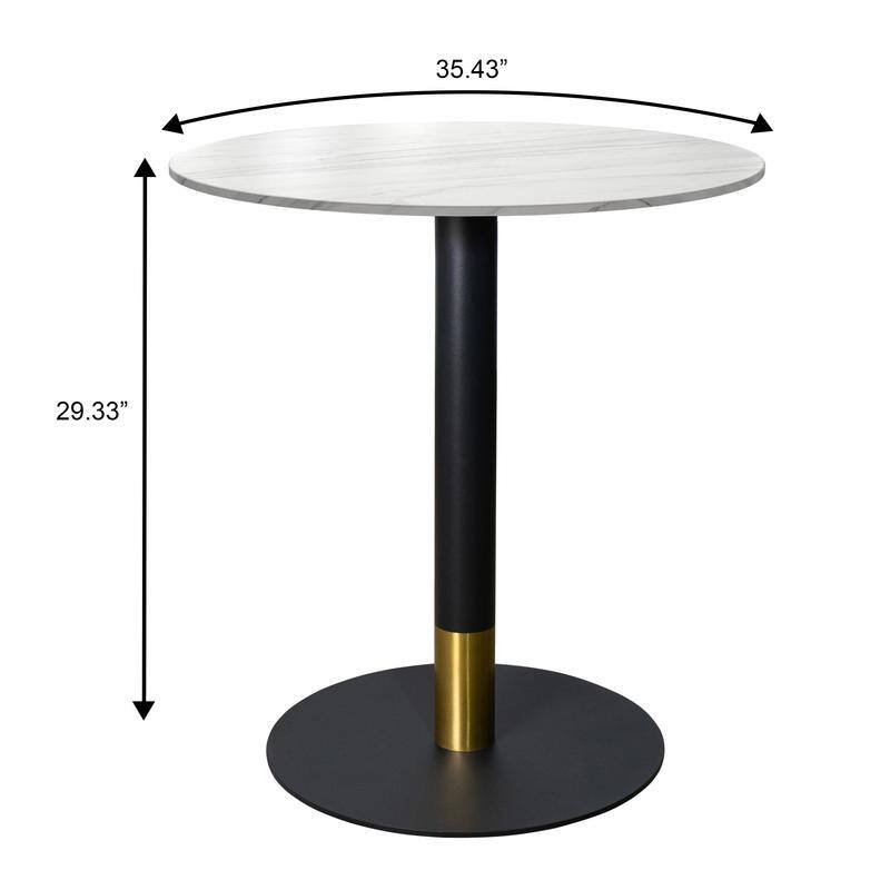 Vail Round Dining Table 36 in. Sintered Stone Tabletop in Black Stainless Steel Round Pedestal Base with Gold Accents
