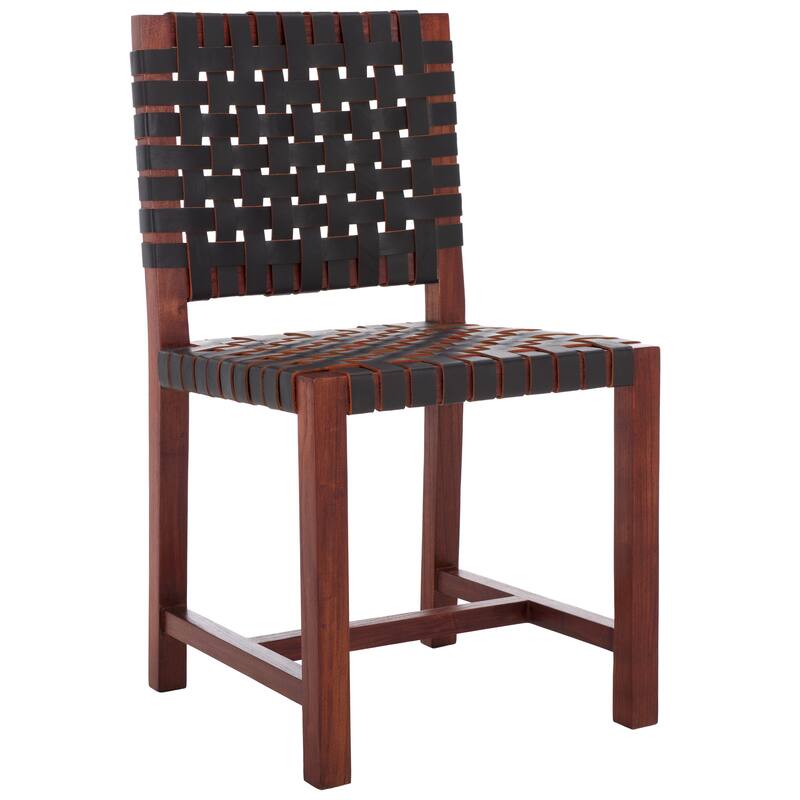 SAFAVIEH Arlene Solid Wood & Leather Dining Chair (Fully Assembled) - 18.3 In. W x 20.3 In. D x 33.7 In. H - 18Wx20Dx34H