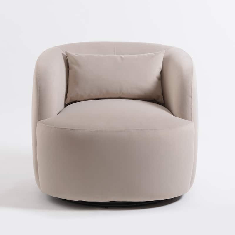 KINWELL 34" Wide Velvet Upholstered Swivel Accent Chair with Toss Pillow