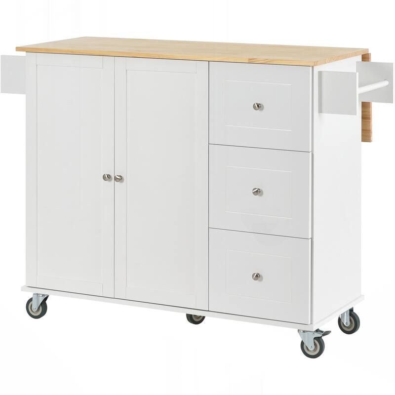 Rolling Mobile Kitchen Island with Drop Leaf - Solid Wood Top