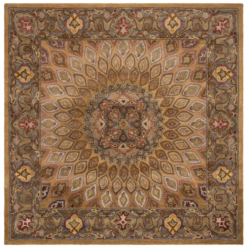 SAFAVIEH Handmade Heritage Wayfarer Traditional Oriental Wool Rug - 8' Square - Light Brown/Grey