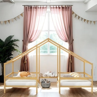 Twin Size Metal House Beds with Built-in Table