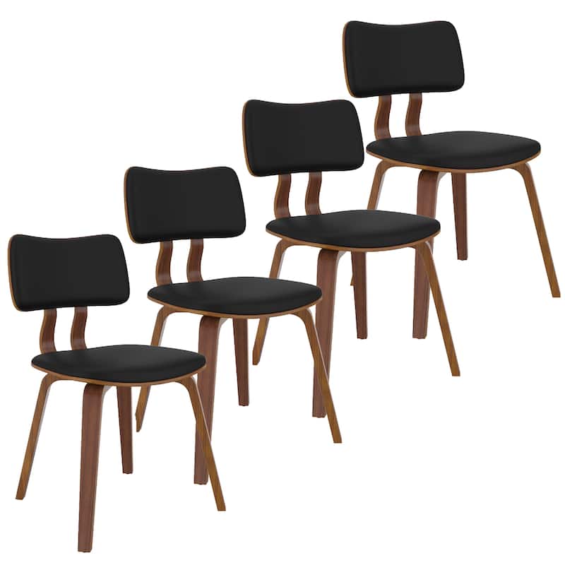 Mid-Century Modern Faux Leather and Wood Dining Chair Set of 4 - Black and Walnut