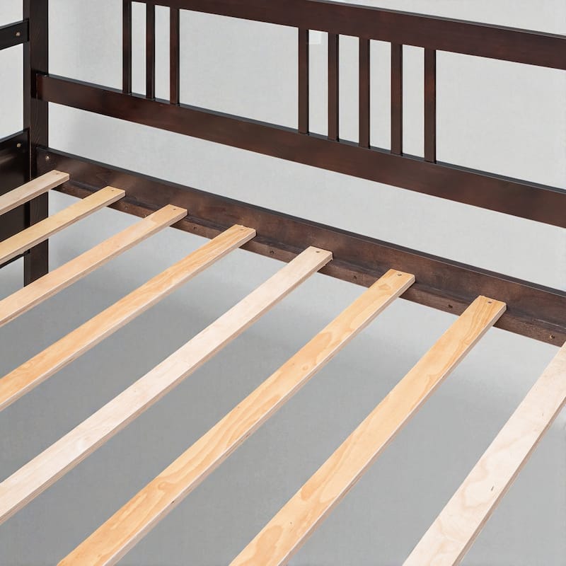 Modern Twin Size Solid Wood Daybed with 3-Sided Rail, Vintage Style Frame with Slats, Multifunctional Sofa Bed