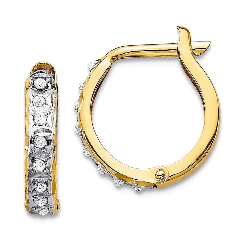 Curata 10k Yellow Gold 13x2mm Real Diamond Accent Hoop Earrings