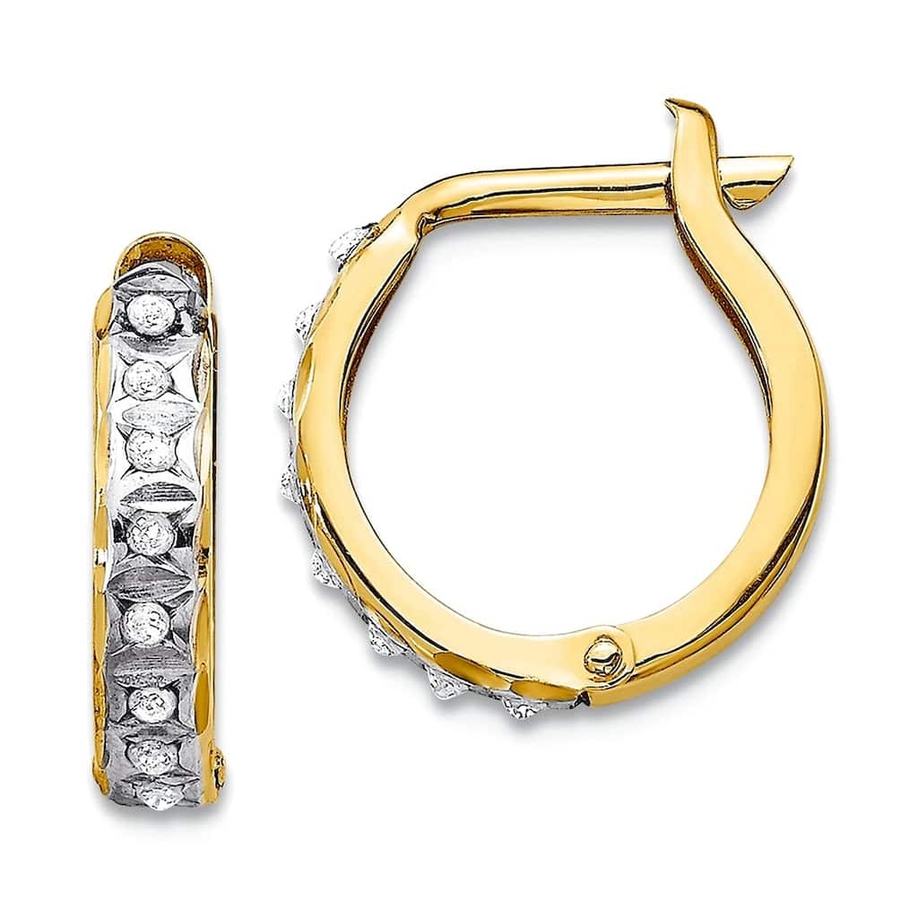 Curata 10k Yellow Gold 13x2mm Real Diamond Accent Hoop Earrings