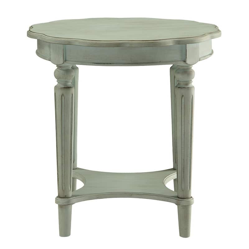 24 in. Antiqued Green Round Wood End Table, Sturdy Build End Side Table for Living Rooms
