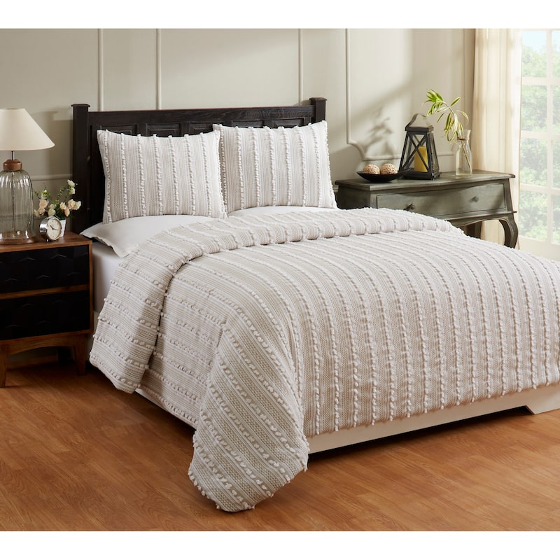 Better Trends Angelique Comforter Set 100% Cotton Tufted Soft Plush Chenille Elegant Stripes Machine Washable & Tumble Dry - Taupe - Twin