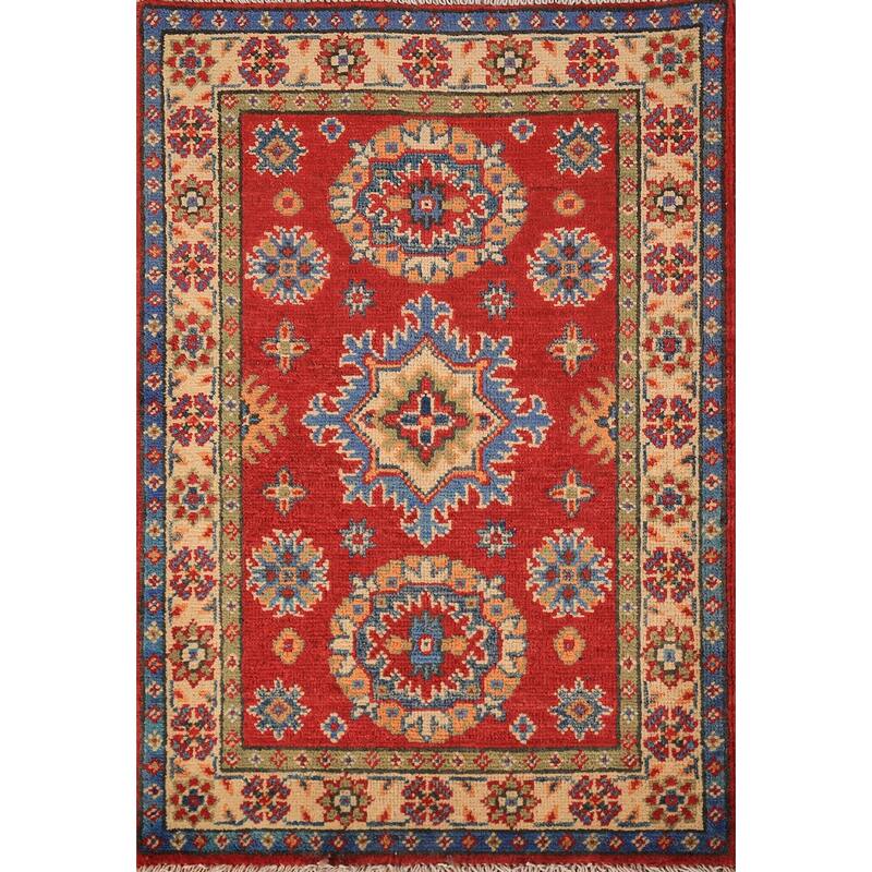 Red Kazak Oriental Accent Rug Hand-Knotted Wool Carpet - 2'0" x 3'0"