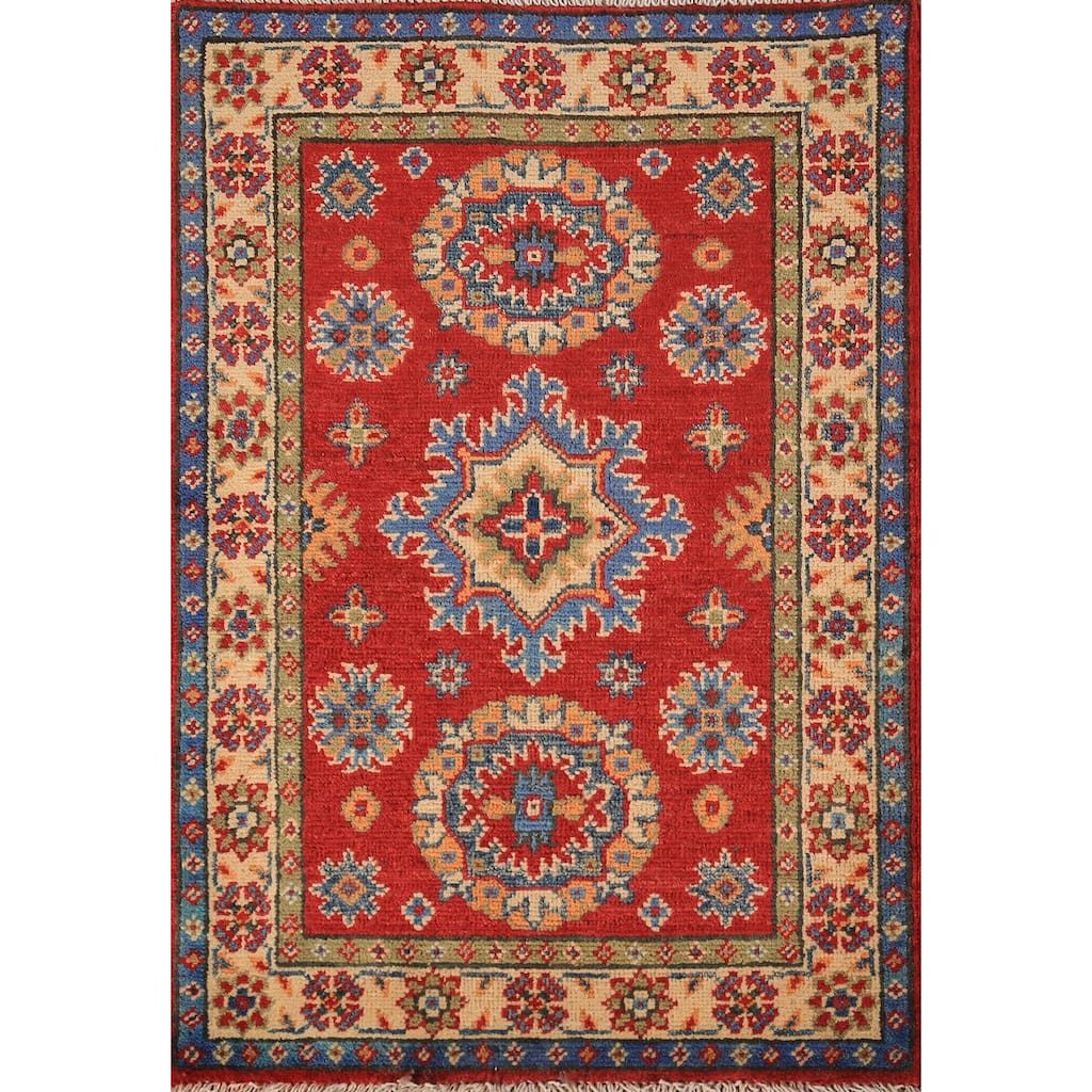 Red Kazak Oriental Accent Rug Hand-Knotted Wool Carpet - 2'0" x 3'0"