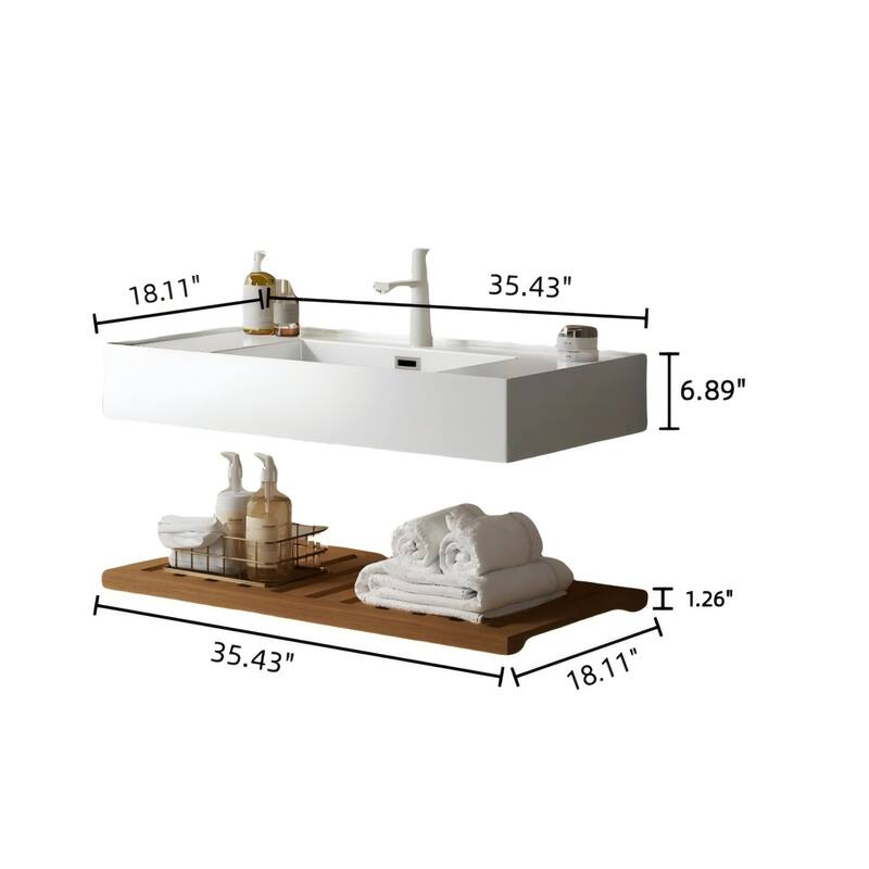 Bathroom Vanity with Vessel Sink and Striped Shelf Layer