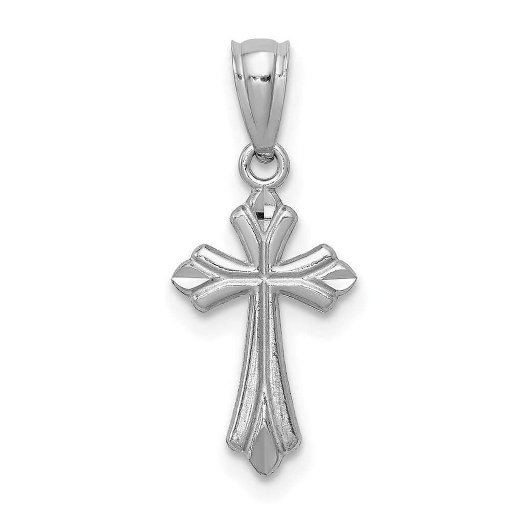 Curata 14k White Gold 18" Rdiged Flared Small Cross Necklace- 8.9x21mm