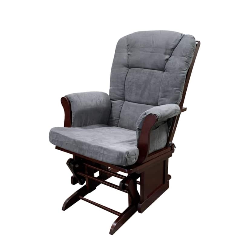 Grey Microfiber Fabric and Wooden Glider Chair with Ottoman