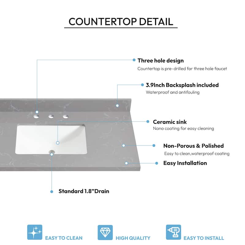 Miseno MVT-JAEN43 Jaen 43" Stone Vanity Top with Backsplash and