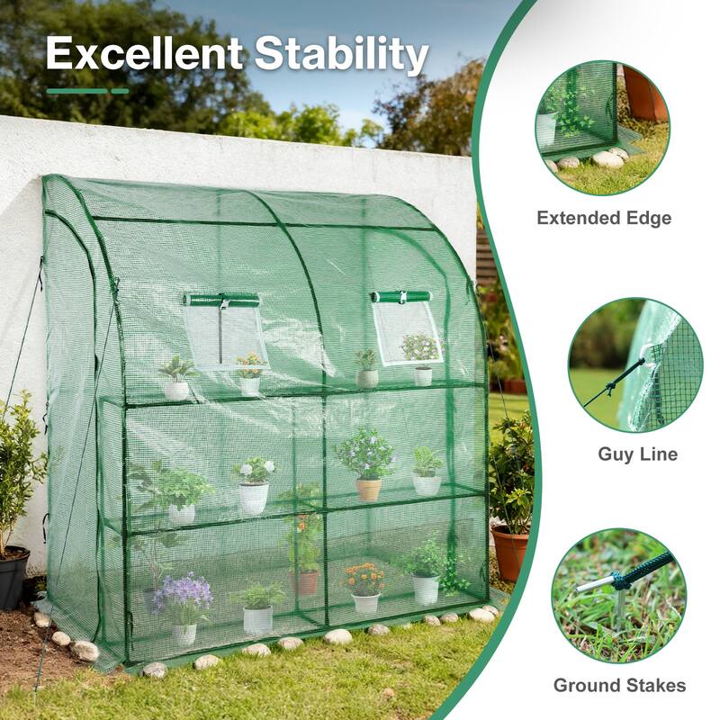 Aoodor 7x3x7 FT Portable Walk-in Greenhouse with Shelves, Steel Frame with PE Cover, Anchor and Ropes