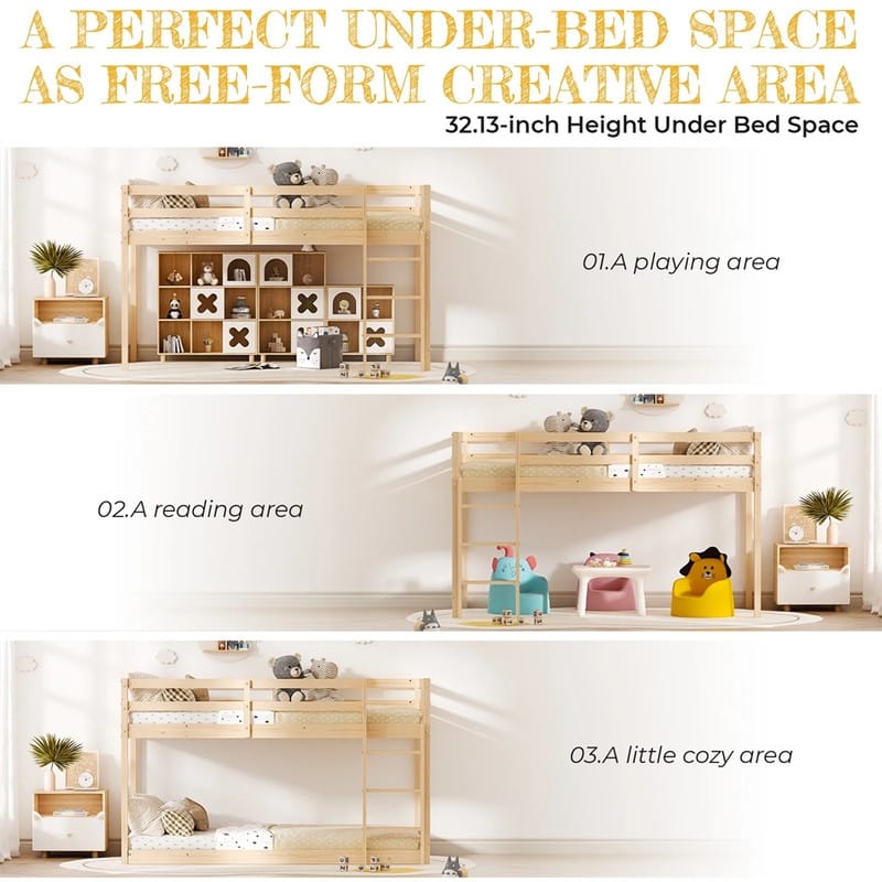 Solid Wood Toddler Platforms Loft Bed Twin Size With Stairs