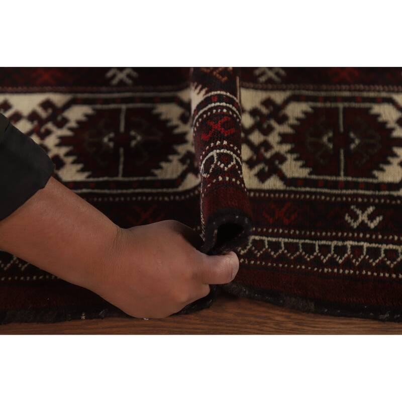 Hand Knotted Oriental 100% Wool Carpet Traditional Geometric Red Bokhara Area Rug - 11' 9'' X 7' 2''