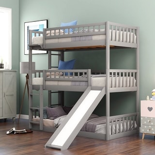 Triple Bunk Bed with Slide and Built-in Ladders