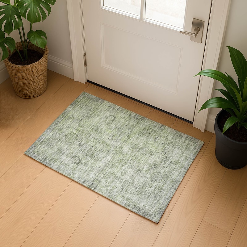 Premium Washable Super Soft Vintage Traditional Mayfield Rug - Sage - 1'8" x 2'6"