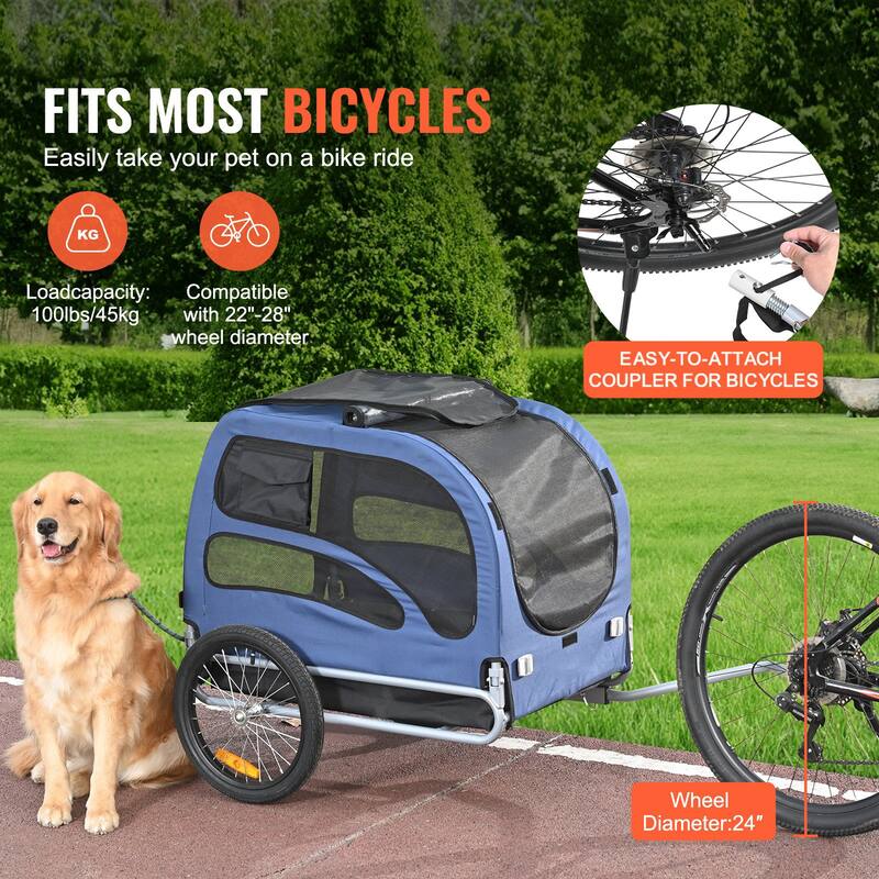 Dog Bike Trailer, Supports up to 100 lbs, Pet Cart Bicycle Carrier, Easy Folding Frame with Quick Release Wheels, Universal Bic