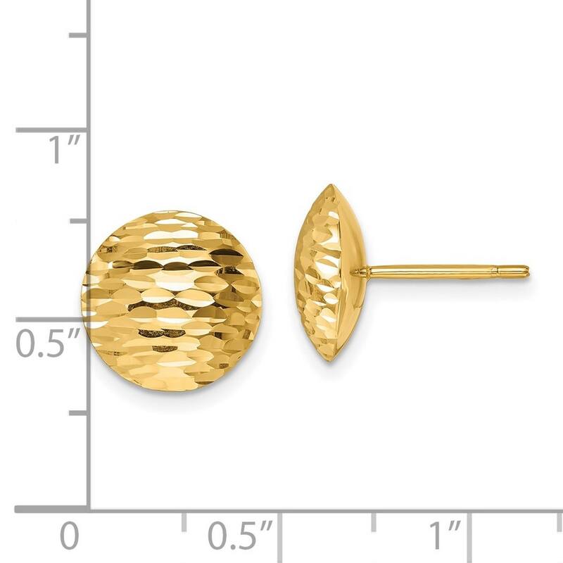 Curata 14k Yellow Gold 11.5mm Textured Puffed Circle Post Earrings