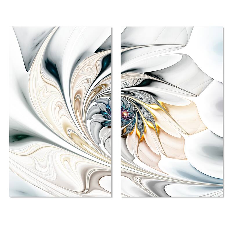 Designart "White Stained Glass Floral Art" Floral Canvas Wall Art Print 2 Piece Set