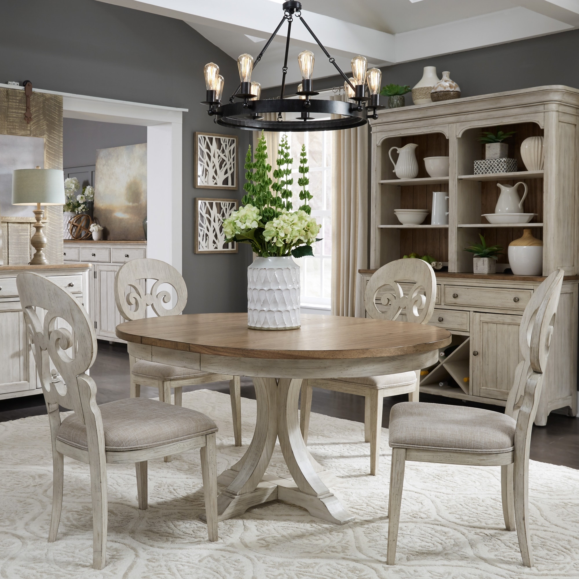 Liberty Furniture Farmhouse Reimagined 5 Piece Dining Set Pedestal Table