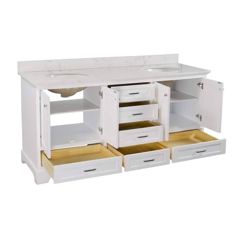 KitchenBathCollection Harper 72" Double Bathroom Vanity with Engineered Marble Top
