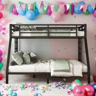 Twin XL over Queen Metal Bunk Bed With 2 Side Ladder and Under Bed Storage For Bedroom