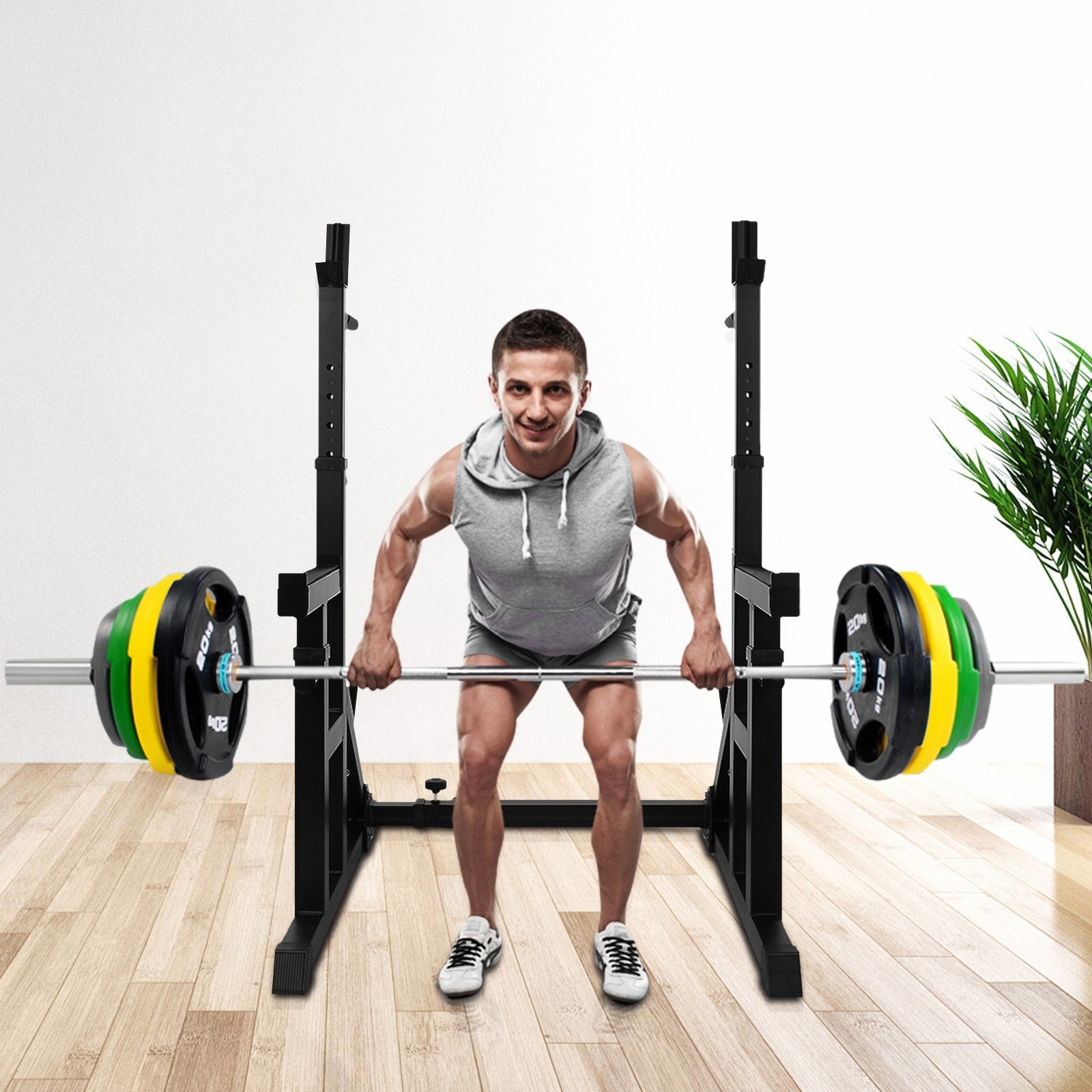 Adjustable Squat Rack Stand Barbell Rack Dip Bar Station