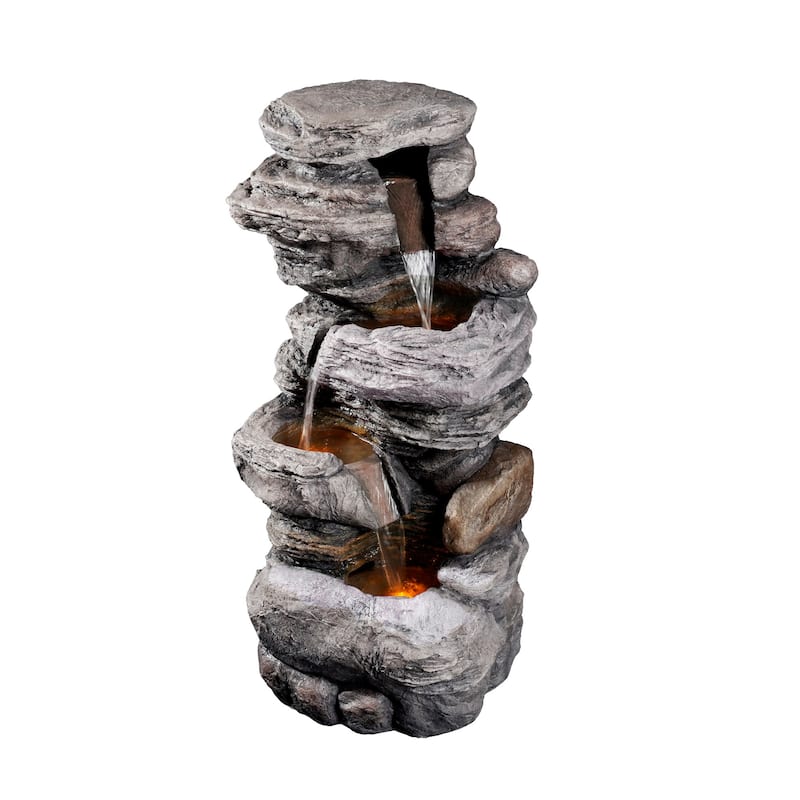 Teamson Home - 40" 3 Tier Rock Water Fountain, LED Light