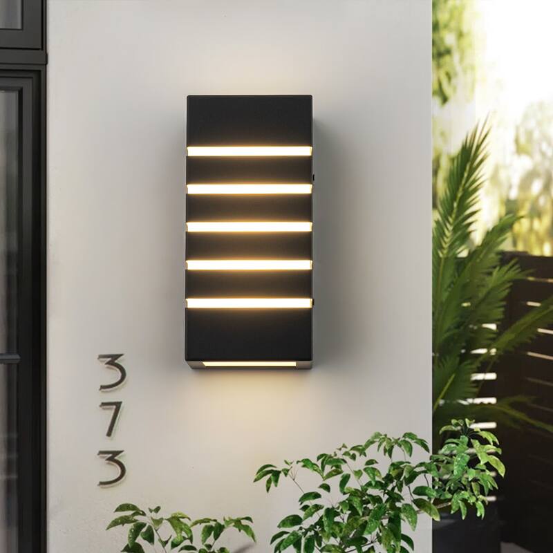 2-light Modern Black Outdoor Rectangular LED Wall Sconce - H9.3" x W4.5" x D3.7"