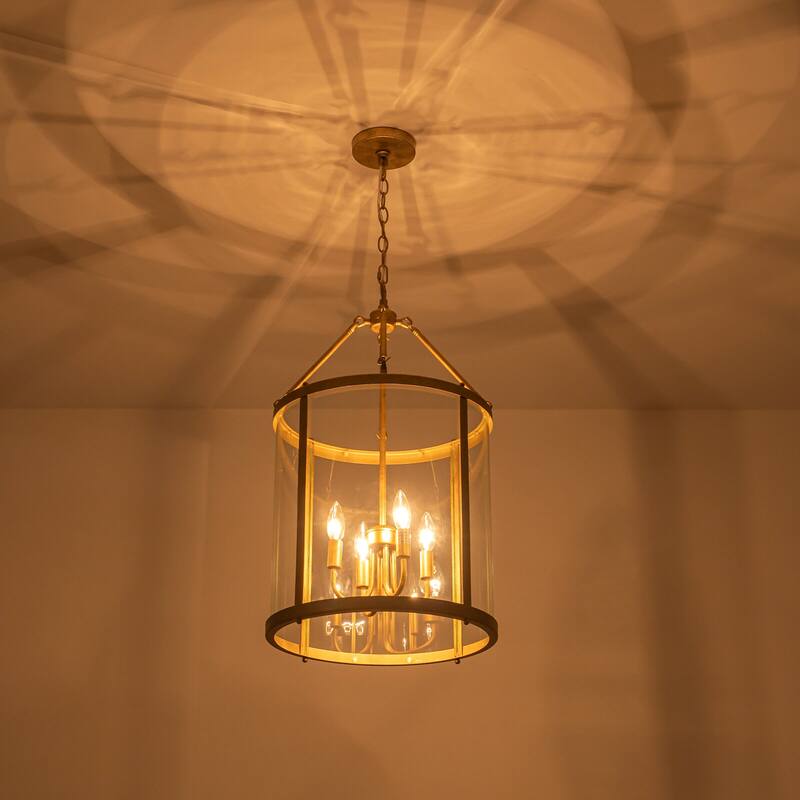 4 - Light Farmhouse Lantern Glass Drum Chandelier for Entryway