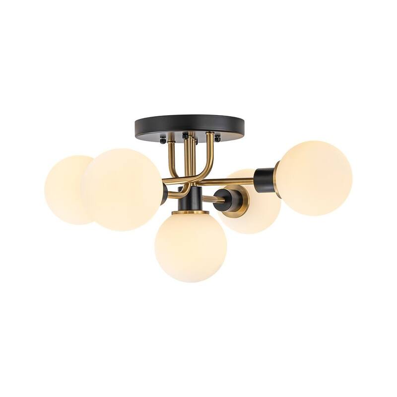 5-Light Tiered Glass Globe Sputnik Semi Flush Ceiling Light 21.3in
