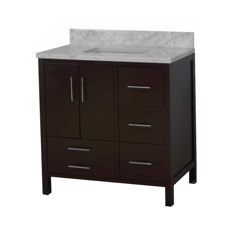 KitchenBathCollection California 36" Bathroom Vanity with Carrara Marble Top